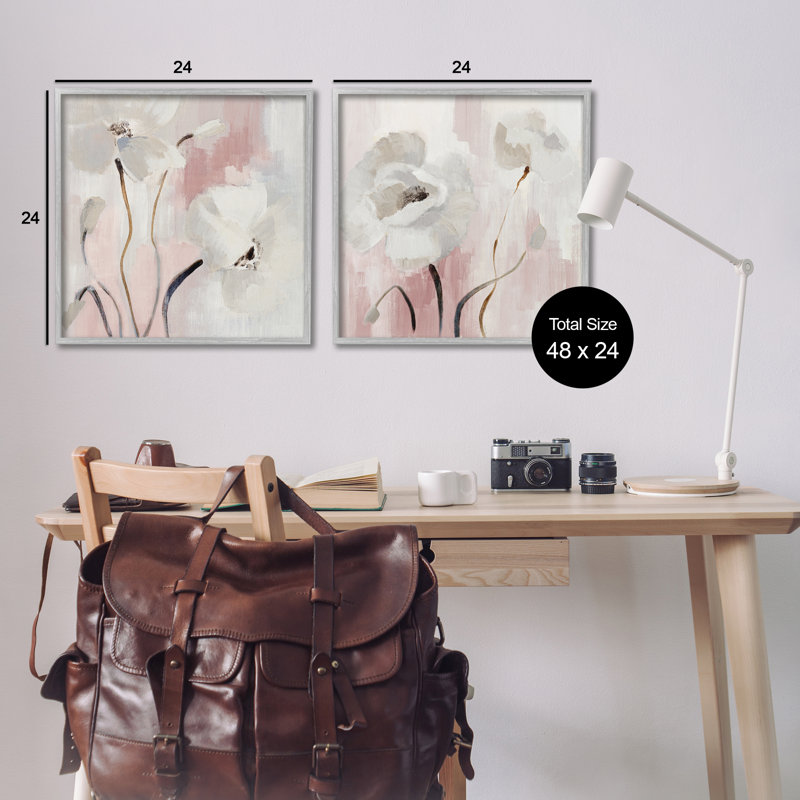 «Abstract White Poppies», ensemble de 2 giclées par Lanie Loreth, Estampe numérique Farmhouse, H 24 po x l 24 po