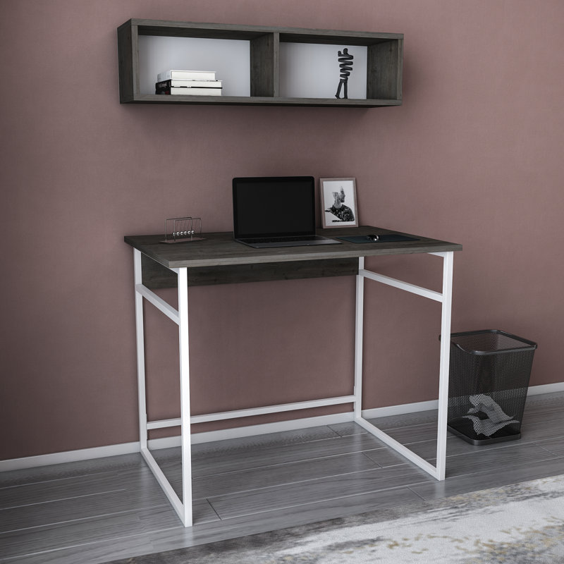 Hussum 90cm W Rectangular Computer Desk, Wenge/White