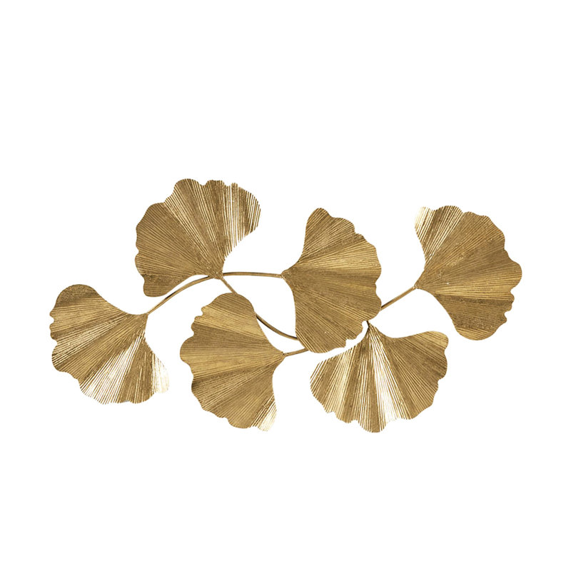 Dimensional Gold Metal Ginkgo Leaf Wall Ornamentation - 43"L X 23.5"H 1.6"D, Hang Horizontally For Home Accent Single Piece Sculpted Decor Keyhole Mount Horizontal Hanging On Panel