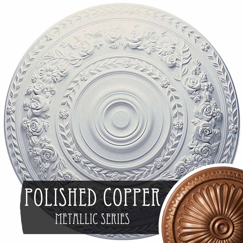 Médaillon de plafond Endurathane rose, DO 33 7/8 po x P 2 3/8 po (convient aux auvents jusqu'à 13 1/2 po), finition cuivre poli peint à la main