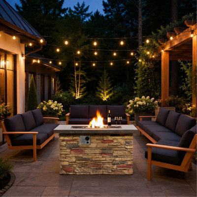 42 Inch Rectangular Concrete Propane Fire Pit Table, 50,000 BTU Gas Burner, Beige Multi Finish for Patio, Deck, and Garden