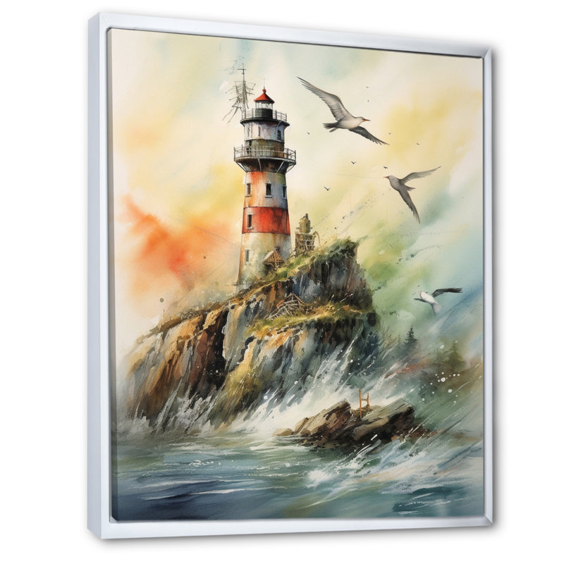 Océan tour de guet V sur toile, Cadre flottant blanc, H 32 po x l 24 po x P 1 po