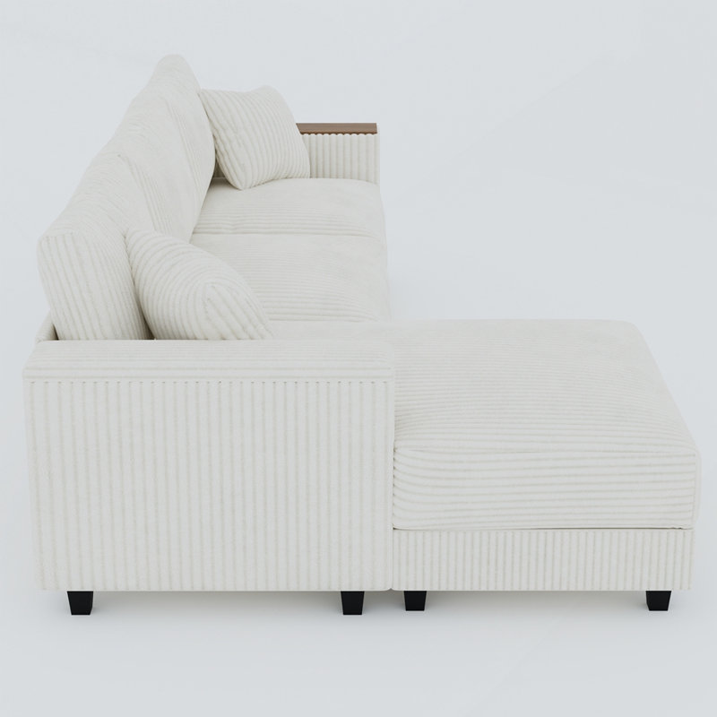 L-Shaped Sectional Sofa with Reversible Chaise and Hidden Storage for Living Room, White