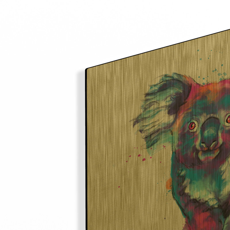 « Arc-en-ciel Koala » par Dawg Painter, tableau mural en métal doré, 61 x 61 cm, 24 po x 24 po
