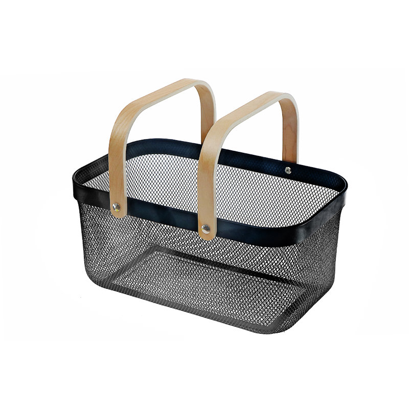 Panier de rangement rectangulaire en maille de fer avec poignées