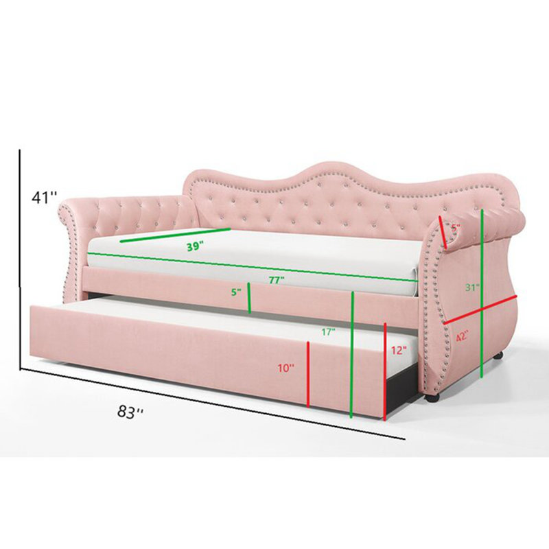 Upholstered Daybed, Pink