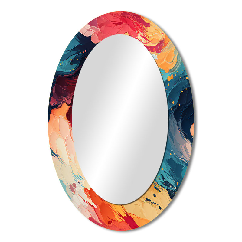 Artistique, couleurs pastel abstraites - miroir ovale multicolore, H 36 po x l 24 po