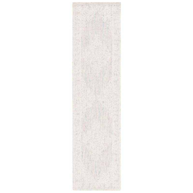 Tapis oriental en coton touffeté à la main gris clair / ivoire Hadees, Tapis de couloir 2 pi 3 po x 9 pi