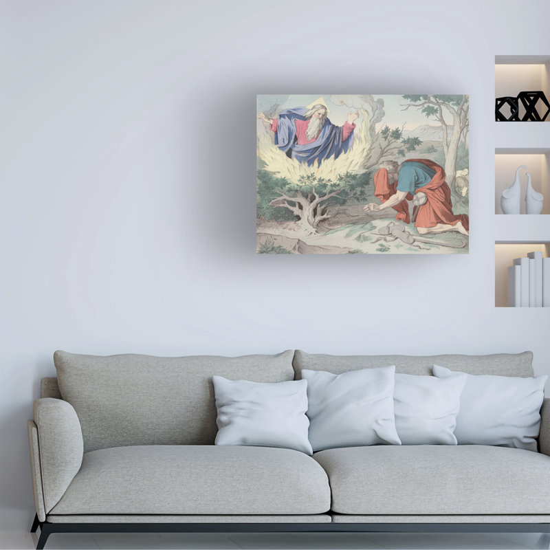 Art allemand sur toile, le buisson ardent, H 14 po x l 19 po