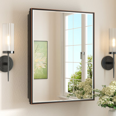 Cyrille Recessed & Surface Framed Medicine Cabinet with Mirror and Shelves