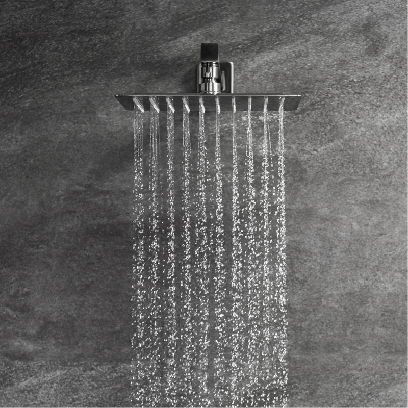 Système de douche carré à pluie avec pomme de douche 10 po, nickel brossé, valve d'équilibre, 2 têtes, laiton massif, installation murale surdimensionnée, noir mat et balance, laiton
