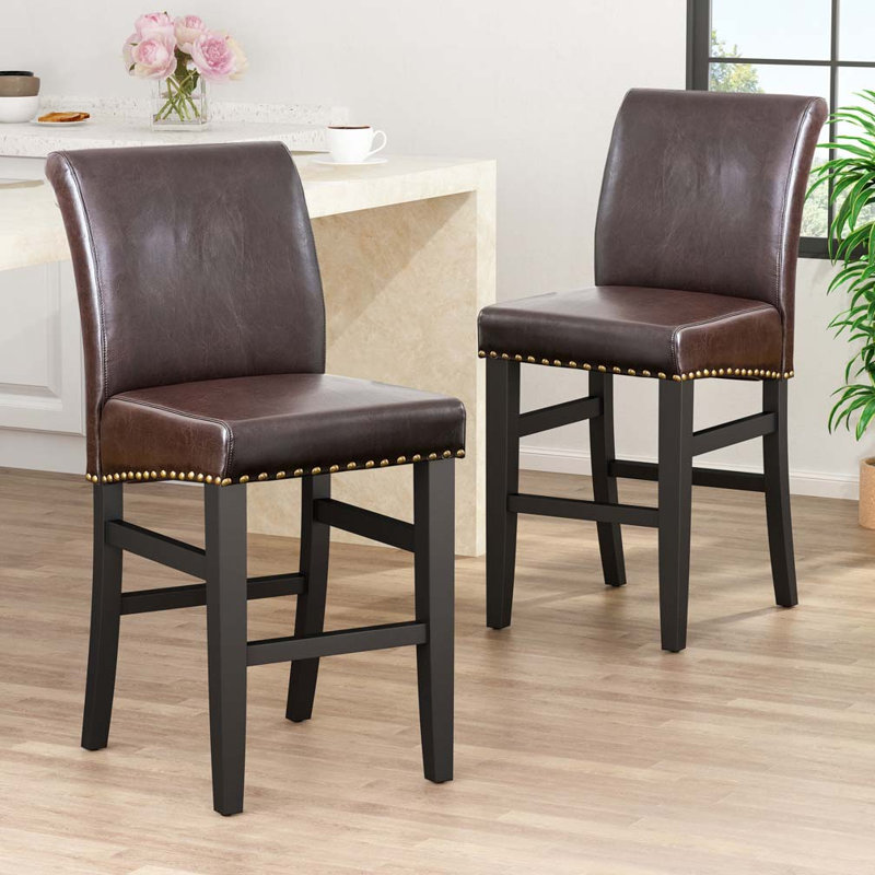 Tabouret de comptoir rembourré avec structure en bois massif