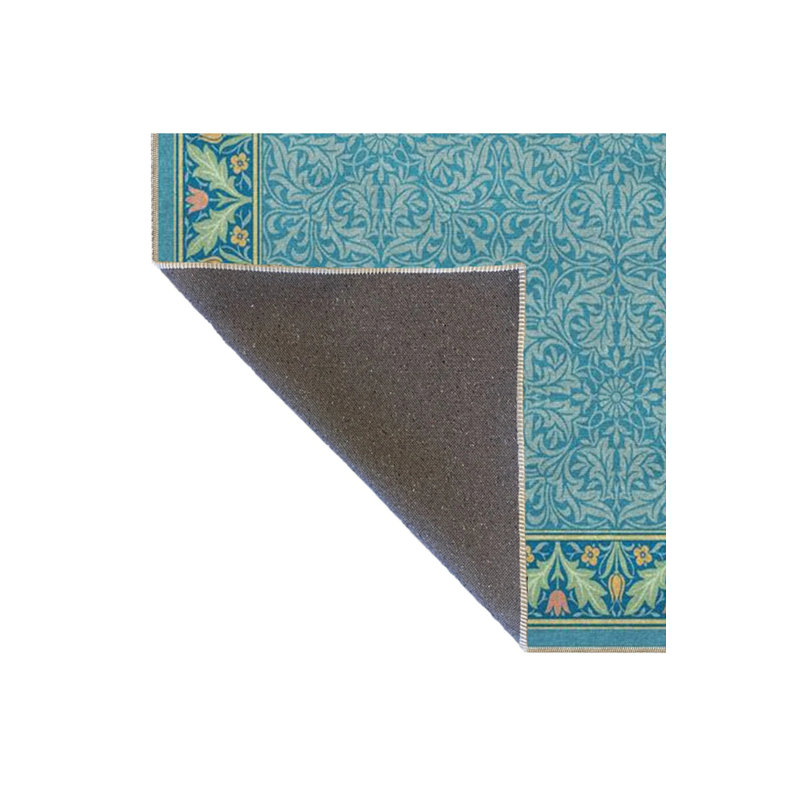 Blue Framed Pastel Painted Decorative Washable Carpet, Rectangle 4' x 5'11"