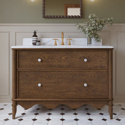 Meuble-lavabo Cheyannia 48 po L x 22 po P avec un seul lavabo et un dessus en marbre reconstitué