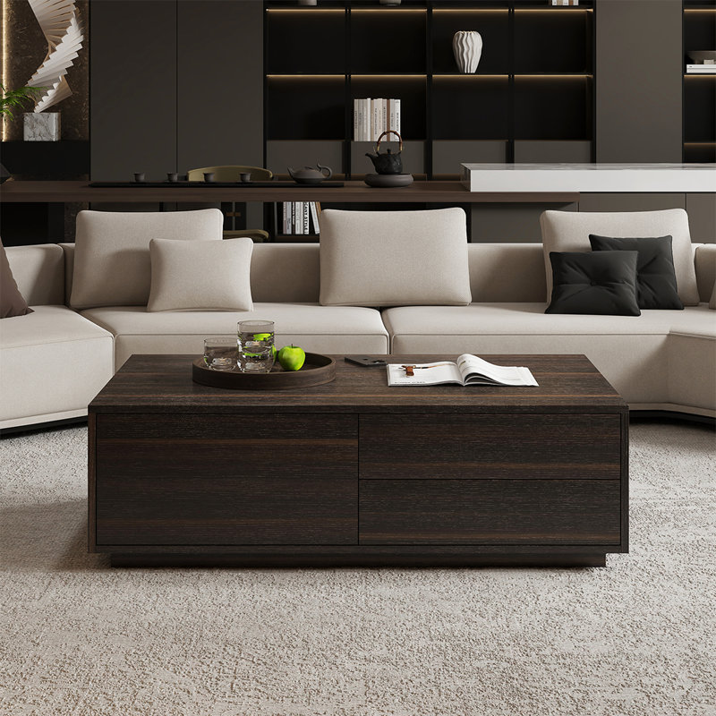 Modern simple rectangular storage coffee table, 14.6" H x 51.2" L x 24.4"  W, Smoky