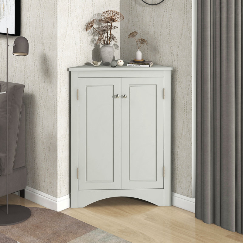 Armoire de rangement triangulaire grise avec tablettes réglables, armoire de plancher autoportante pour la cuisine à domicile