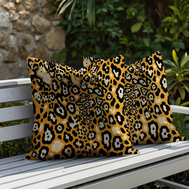 Oreiller réversible intérieur / extérieur à imprimé zébré Tari, 16x16, Yellow
