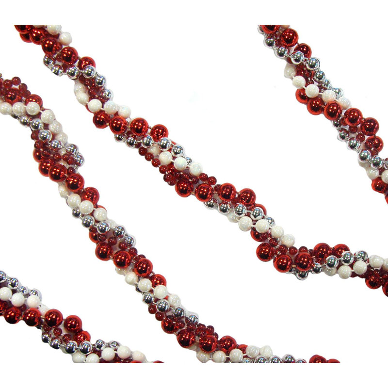 Guirlande de noël à perles torsadées métalliques brillantes 8 pi, blanc