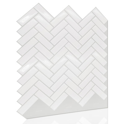 Lewie White Herringbone Glossy 3D Sticker Tile 28 x 20cm (11 x 8 in) - 8pcs in a pack
