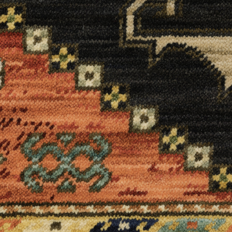 Tapis brun / noir en laine tissé à la machine Markcus, Rectangle 6 pi 7 po x 9 pi 6 po