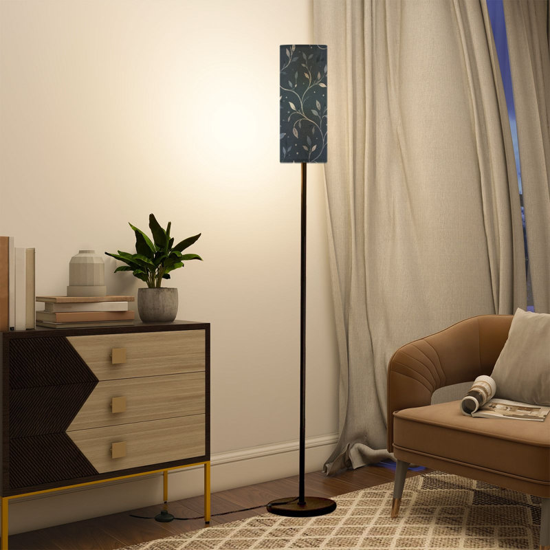 PeeNoke 68.5" Standing Floor Lamp grey watercolor golden line Liquid marble Dimmable Metal Pole Lamp with Linen Lampshade LED Bulb Included