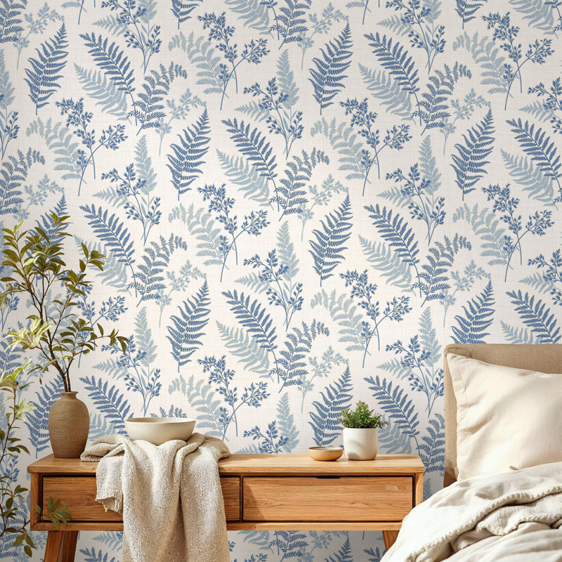 Fern 10m x 52cm Wallpaper Roll, Blue