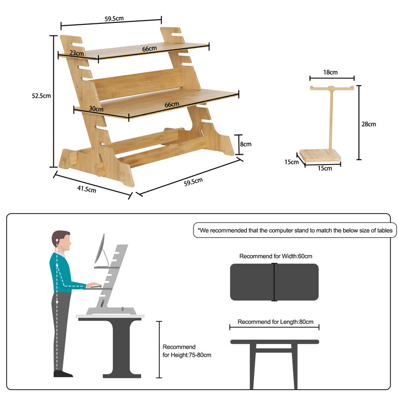 Kamarli 66Cm W Height Adjustable Rectangular Standing Desk Converter
