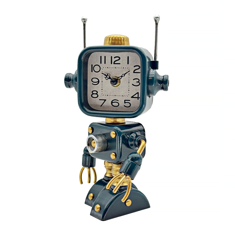 Industrial Steampunk Green Robot Table Clock