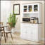 Armoire de rangement pour garde-manger de 71 pouces de hauteur avec support pour micro-ondes, buffet autoportant avec huche, 2 tiroirs, 5 portes, tablettes réglables et portes en verre pour la cuisine, la salle à manger