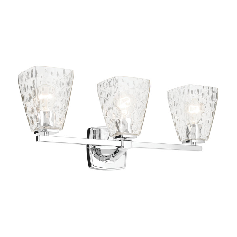 Éclairage pour salle de bain 3 lumières 23,75 po avec verre d'eau, Clair, Chrome chrome