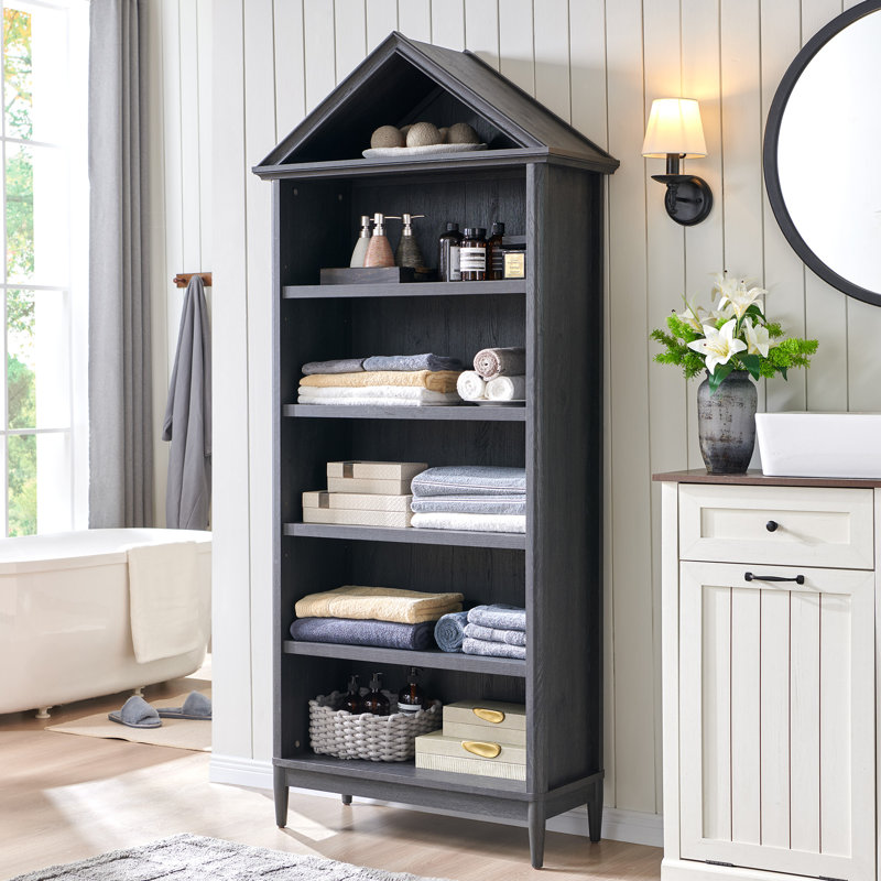 Armoire de salle de bain à arche inclinée, armoire géométrique à 5 niveaux avec rangement, arche triangulaire supérieure moderne avec tablettes réglables, armoire en bois avec tablettes ouvertes