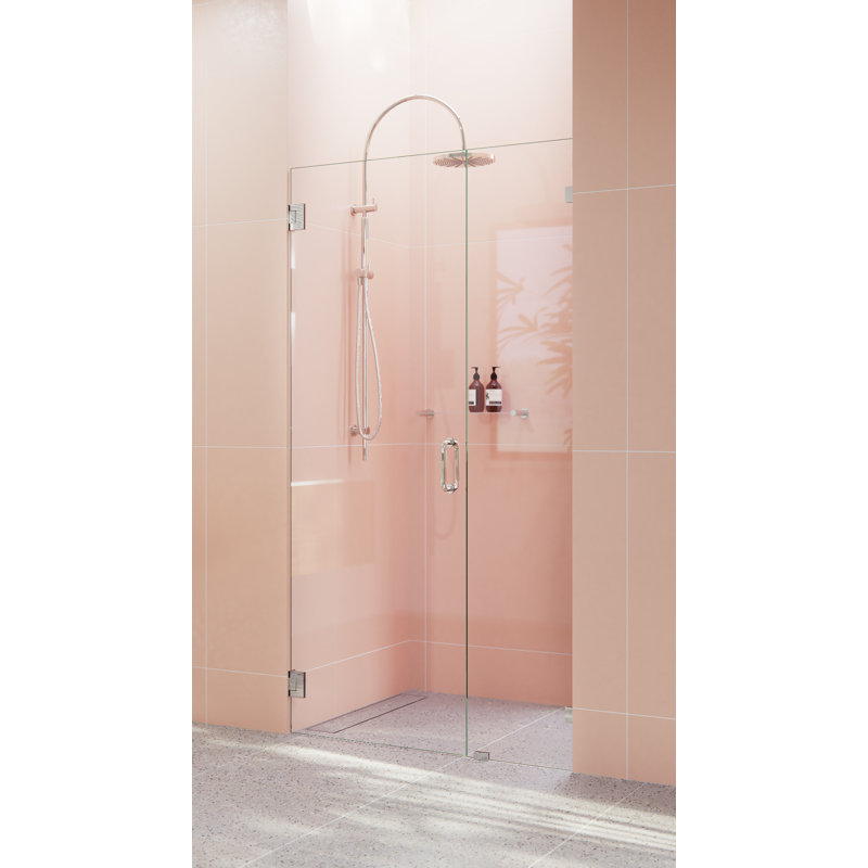 Porte de douche à charnière murale entièrement sans cadre 41 po x 78 po Illume, Polished Nickel