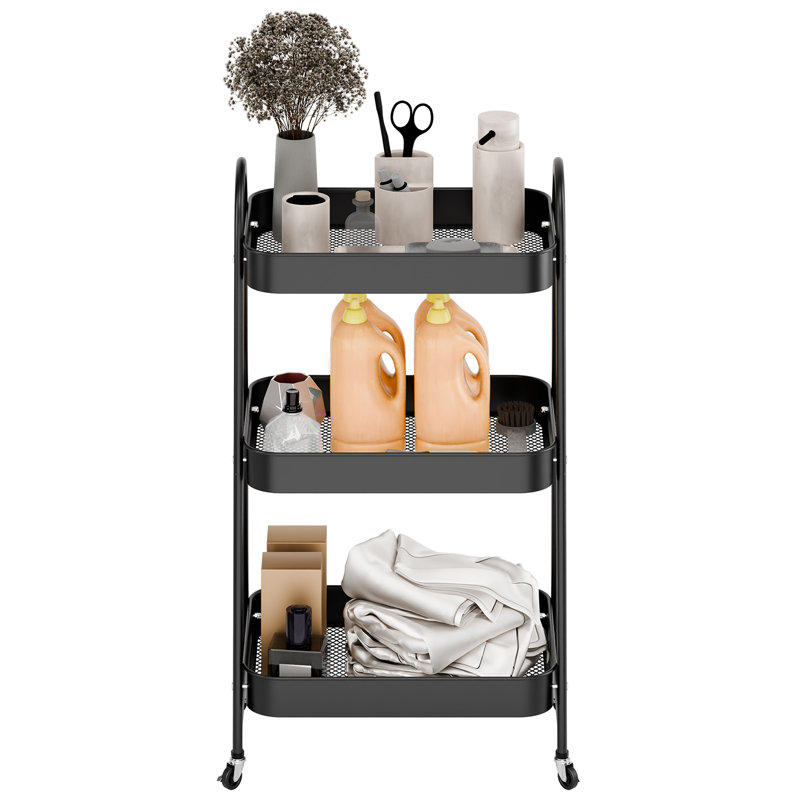 Chariot de cuisine à panier de fruits - Chariot de rangement à roulettes à 3 niveaux avec roulettes, panier de fruits et légumes avec plateau en bois, organisateur de cuisine utilitaire pour les fruits, les pommes de terre, l'oignon et le pain