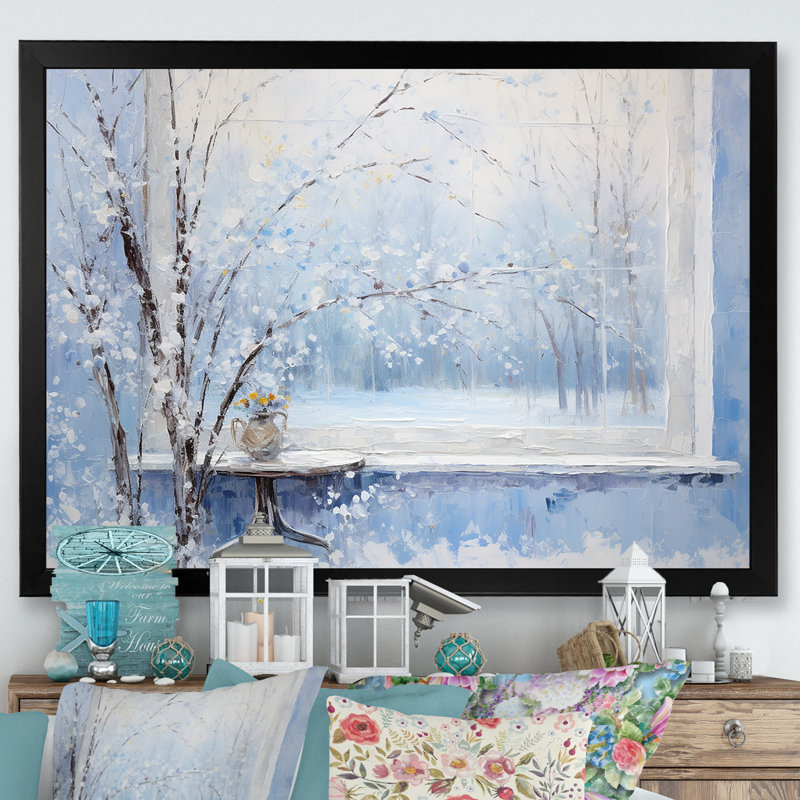 «Winter Landscape Snowfall Forest II - Winter Landscape», art mural, H 12 po x l 20 po x P 1 po, Cadre d'angle fermé noir