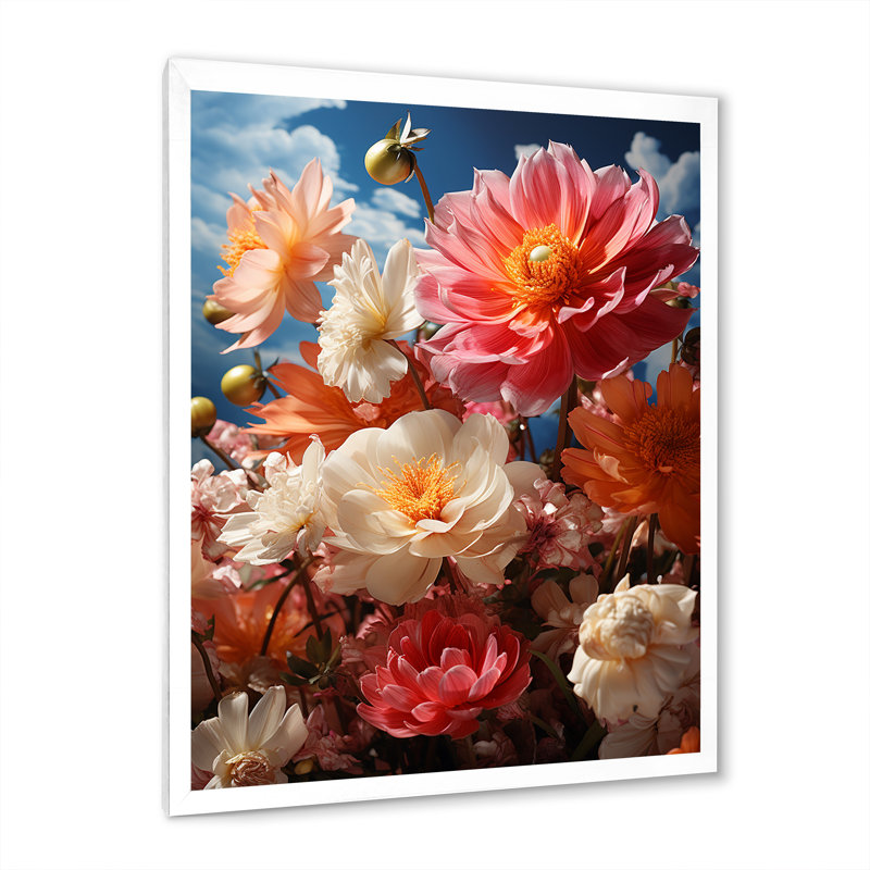 «Pink White Wildflowers Fields Of Dreams» sur impression sur toile, H 20 po x l 12 po x P 1 po, Cadre simple blanc