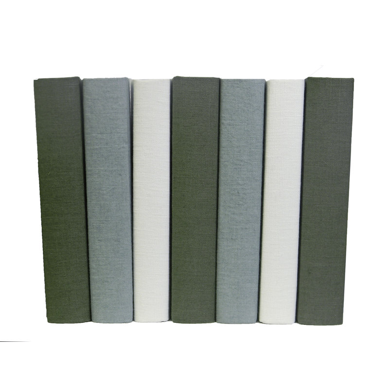 Livres décoratifs - Ensemble de livres ivoire en lin enveloppé crème - 1 pied de livres verts