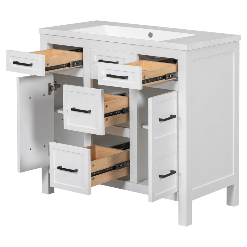 Meuble-lavabo 36 po avec lavabo intégré en résine - 4 tiroirs, 2 portes