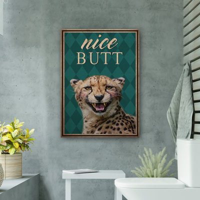 Léopard - jolie toile tendue avec toile tendue - décor d'illustrations pour salle de bain et blanchisserie, brun, noir et vert bleu, salle de bain