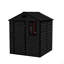 Remise de rangement en résine 6 * 6Ft, matériau PP de haute qualité, structure solide, imperméable, résistante à la rouille et aux rayons UV, grand espace de rangement, panneau de panneau de particules épais de 12 mm, éclairage de fenêtre HD