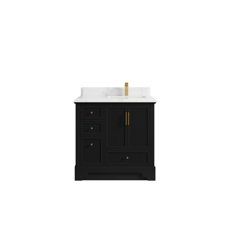 Meuble-lavabo sur pied simple 36 po avec plateau en quartz Alys