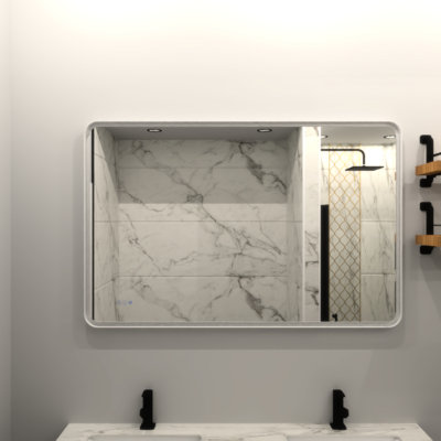 Miroir de salle de bain à DEL à brouillard à intensité variable 48 x 36 - 3000 lumens, cadre en fer blanc, option de température de couleur croustillante 6500K, cadre rectangulaire sur fer à repasser 3000, réglable et lumineux