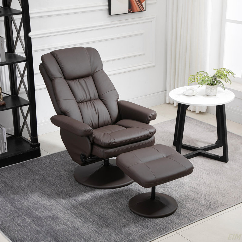 Recliner And Ottoman With Wrapped Base, Swivel PU Leather Reclining Chair With Footrest For Living Room, Bedroom And Home Office (Chair)