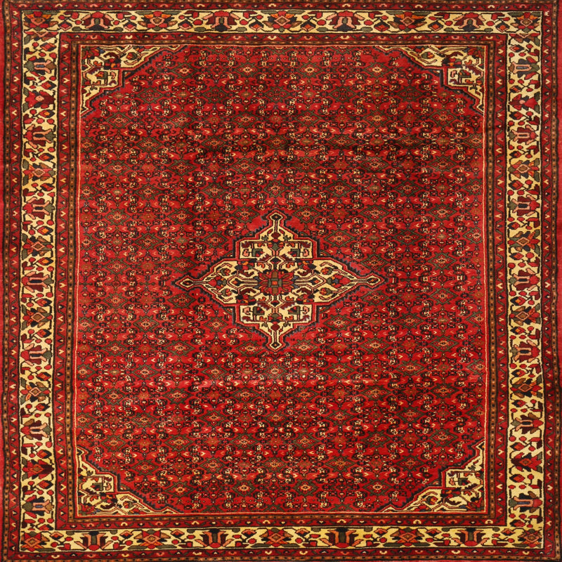 Tapis traditionnel rouge / jaune Galette, Carré 4 pi