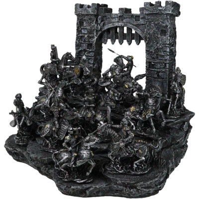 Ensemble de 12 mini chevaliers en armure sur cheval et un pont-levis médiéval