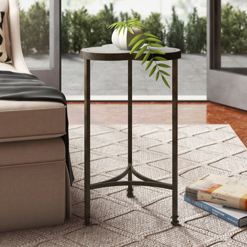 Antique Eglomise Mirror and Iron Trefoil End Table