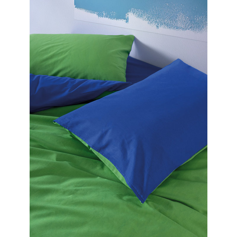 Premium Ranforce Single Quilt Cover Set, 55 x 79 Duvet Cover & 23.6 x 23.6 Pillowcase | 100% Cotton, Reactive Printing, Machine Washable | Stylish Green & Blue Design with Button & Envelope Closure