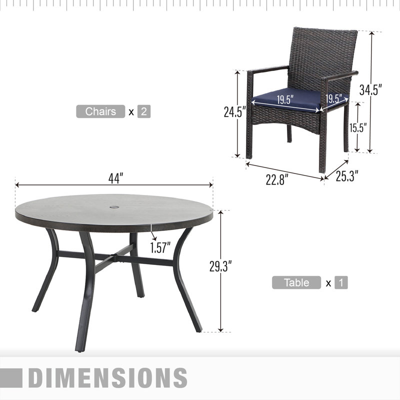 Table de salle à manger rectangulaire 4 personnes 44 "avec coussins Alyah