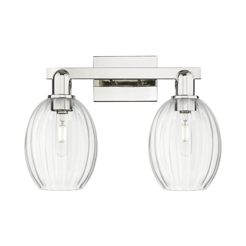 Eldon - Luminaire de salle de bain à abat-jour cloche 16 po 2 lumières, Nickel poli, Transparent