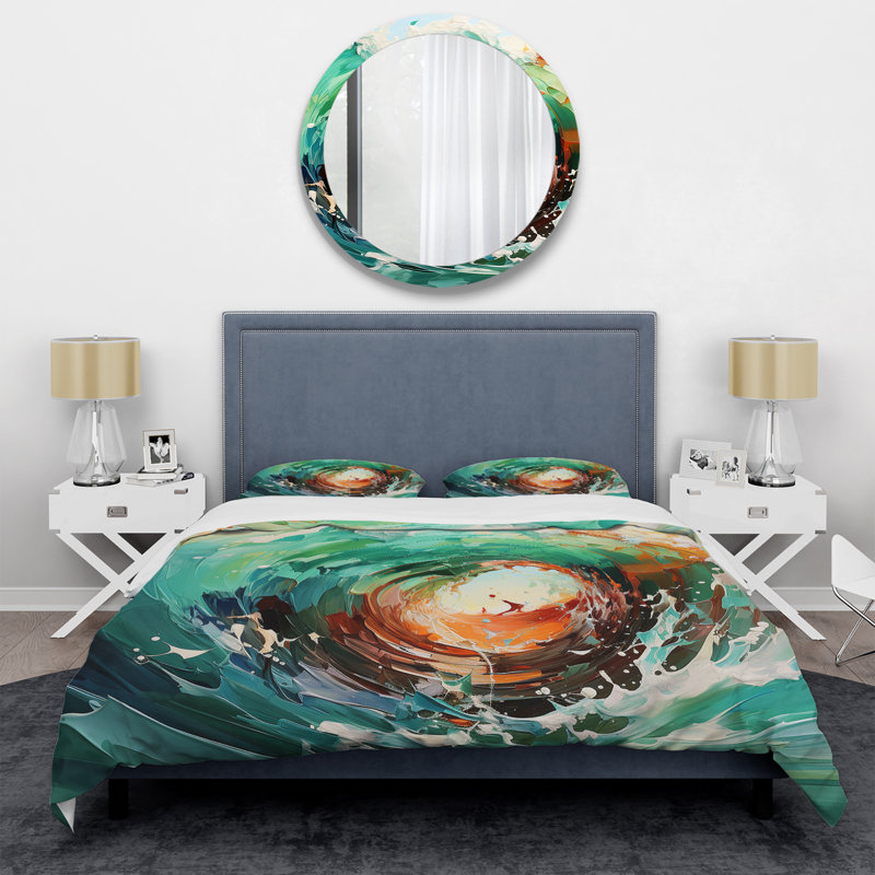 Ensemble de housse de couette Rolling Surf Waves II - Abstract Modern Waves, Housse de couette pour très grand lit et 2 très 