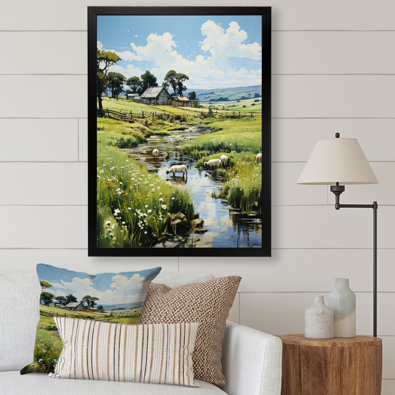 «Countryside Sheep in Pasture», reproduction d'un seul cadre photo sur toile, Cadre noir, H 32 po x l 16 po